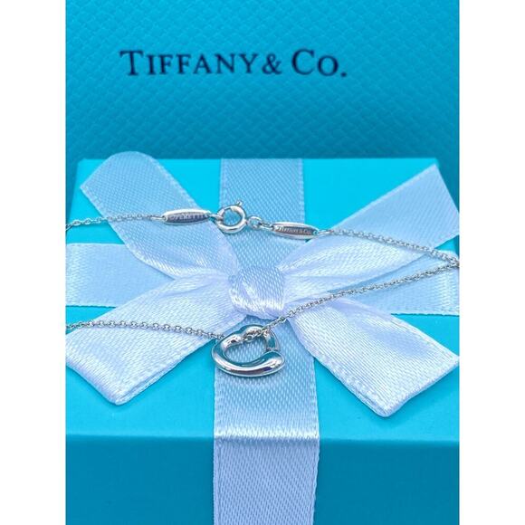 Authentic Tiffany & Co Elsa Peretti Small Open Heart Pendant Necklace 16" - Picture 2 of 11